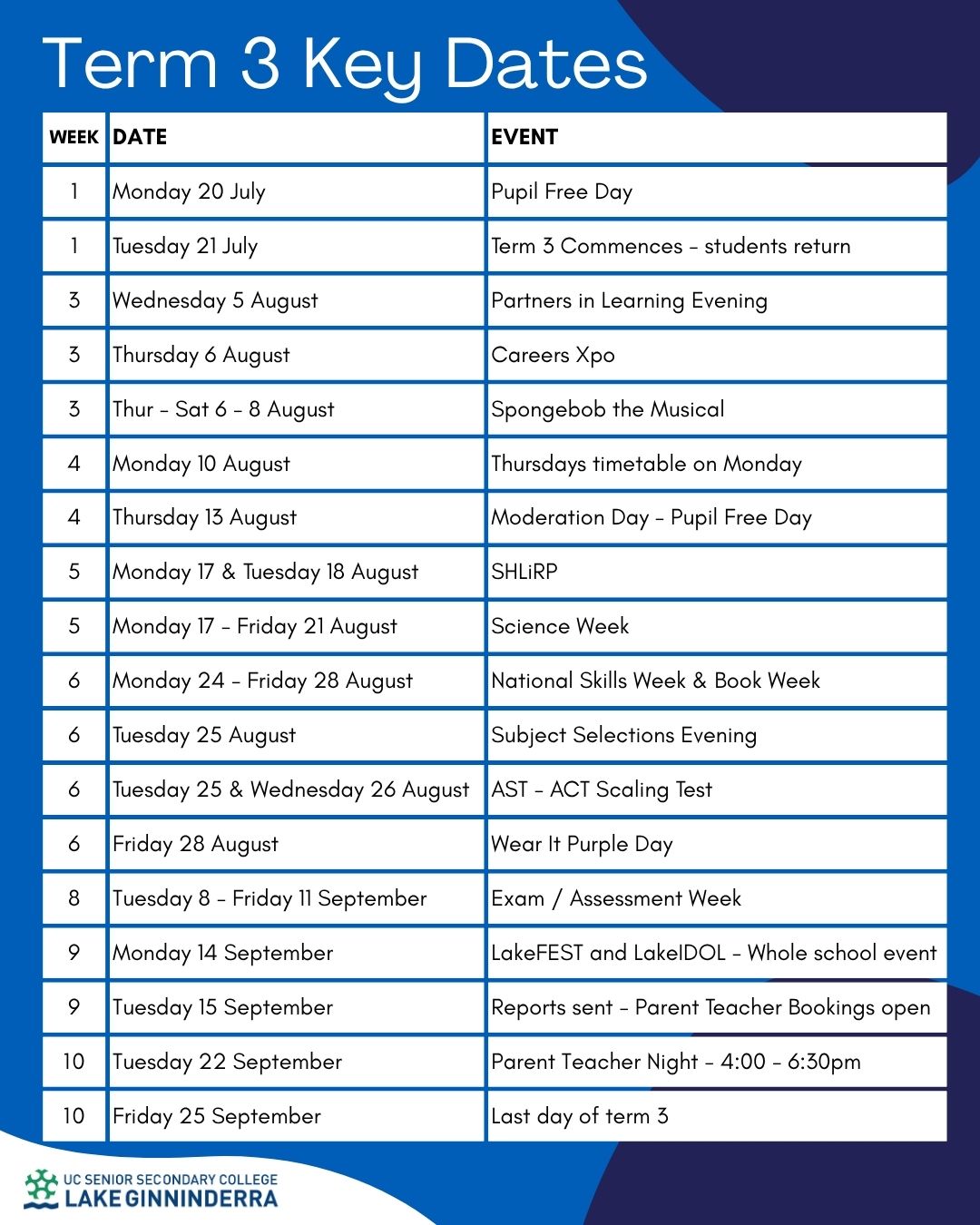 Term 3 Key Dates